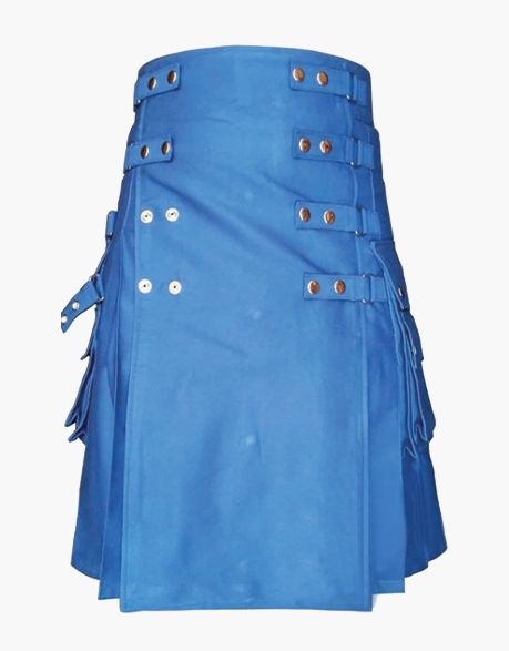 Lustrous Royal Blue Utility Kilt with Detachable Apron