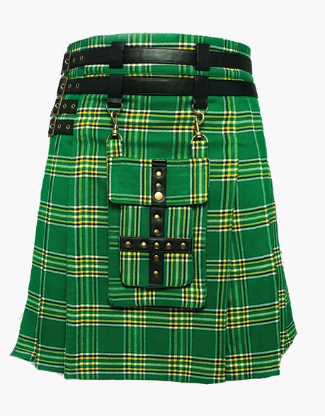 Men Irish Green Modern Tartan Utility Kilt