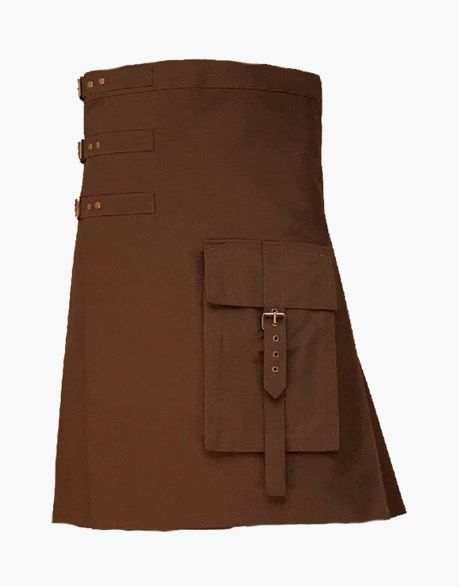 Mens Brown Utility Kilt with Front Pocket