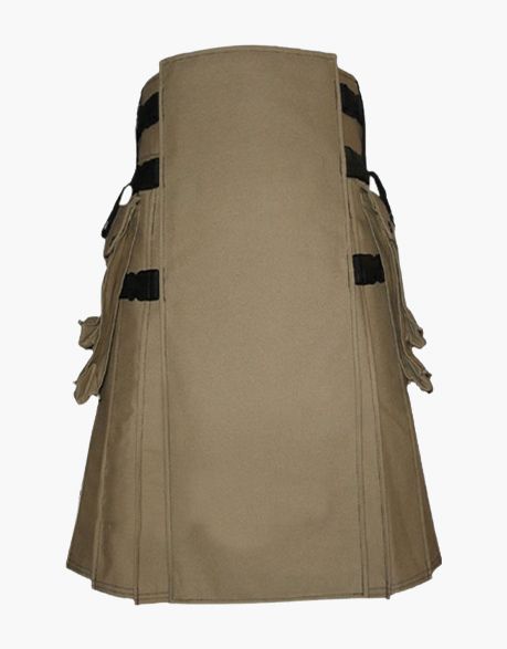 Mens Khaki Utility Kilt with Detachable Apron