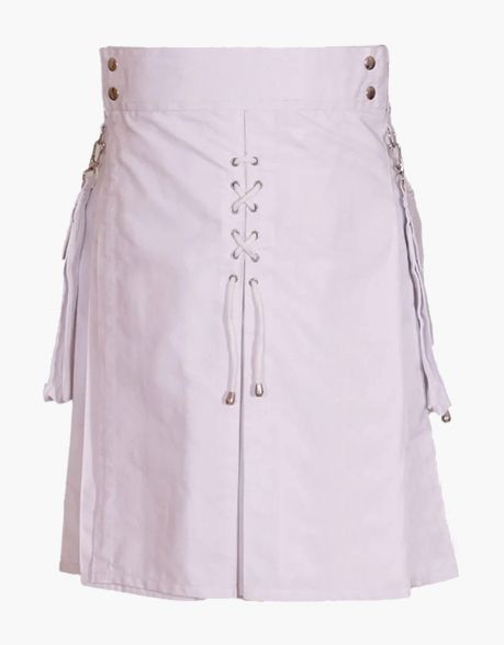 Mens White Utility Kilt with Laces Style