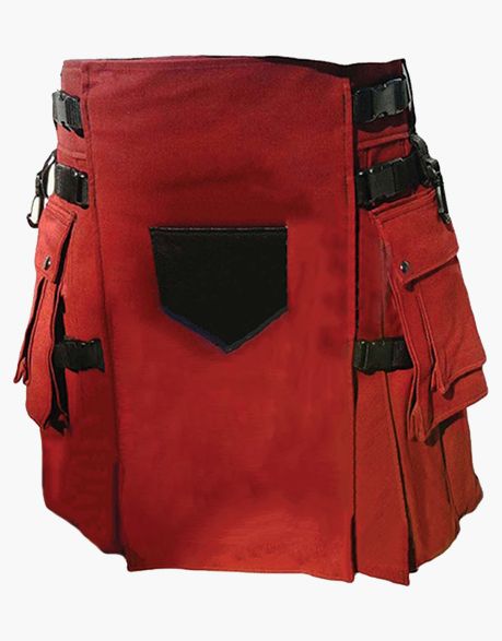 Mens Burgundy Utility Kilt with Detachable Apron