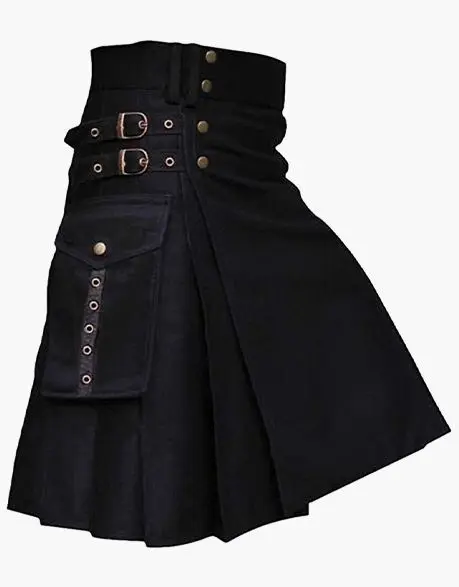 Stylish Black Utility Kilt with Cargo Pockets