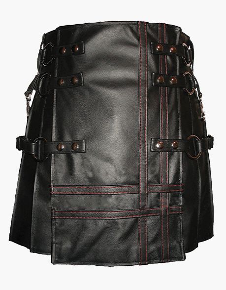 Black Gothic Leather Kilt with Detachable Apron