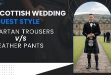 Scottish Wedding Guest Style Tartan Trousers or Leather Pants feature