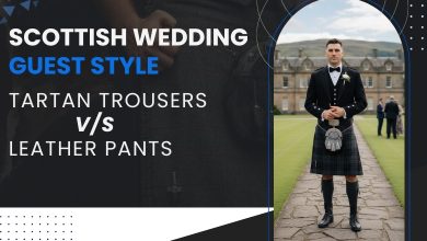 Scottish Wedding Guest Style Tartan Trousers or Leather Pants feature