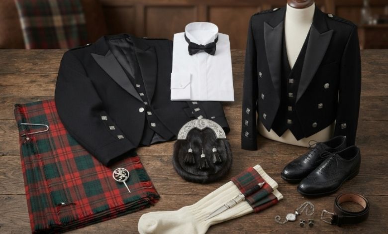 Components of a Complete Prince Charlie Kilt Outfit
